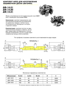 ДФ-14.61 пр№2 Комплект фрез для изготовления вагонки 140х32 (под гвоздь, полка 10мм, R=5,5, шип прямой), Р6М5