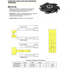ДФ-04.28 комплект фрез для изготовления термошва 200х32х10, Р6М5